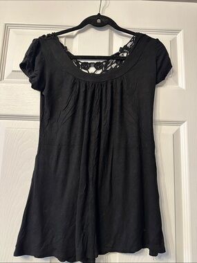 Forever 21 Black Short Sleeve Top with Crochet Back